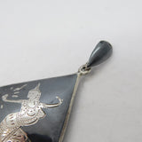 20th Century Siam Sterling Silver Niello Enamel Goddess Pendant Antique