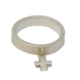 Sterling Silver Brushed Band With Cross Charm Ring Vintage c1970 Size L