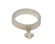 Sterling Silver Brushed Band With Cross Charm Ring Vintage c1970 Size L