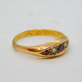 Edwardian 15ct Yellow Gold, Natural Ruby & Seed Pearl Boat Ring Antique 1902