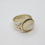 Sterling Silver Cabochon Moonstone Wide Studio Ring Vintage c1970 Size K 1/2
