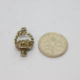 Sterling Silver Flower Basket Charm Pendant Vintage c1970