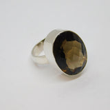 Sterling Silver Chunky Faceted Smoky Quartz Statement Ring Vintage c1970 Size R