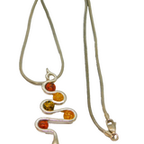 Sterling Silver Baltic Amber Swirly Pendant Snake Chain Necklace Vintage c1990