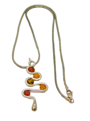 Sterling Silver Baltic Amber Swirly Pendant Snake Chain Necklace Vintage c1990