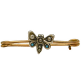 Edwardian Rolled Gold, Sterling Silver, Turquoise, Pearl Butterfly Brooch c1910