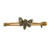 Edwardian Rolled Gold, Sterling Silver, Turquoise, Pearl Butterfly Brooch c1910