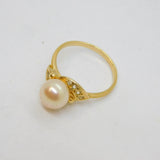 Sterling Silver Gilt Pearl & CZ Dress Band Ring Contemporary c2000 Size O 1/2