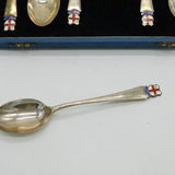 Bernard Instone Boxed Set of Sterling Silver Enamel London Teaspoons Vintage