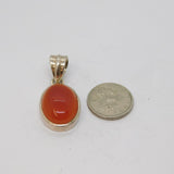 Sterling Silver Carnelian Cabochon Oval Drop Pendant Vintage c1970