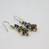 Pair of Sterling Silver Colourful Multi-Gemstone Hook Earrings Modern c1990