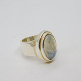 Sterling Silver Oval Moonstone Cabochon Studio Style Ring Vintage c1970 Size O