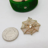 Sterling Silver Spider in the Web Charm Pendant Vintage c1970