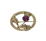 Scottish Sterling Silver WBS Amethyst Paste Thistle Brooch Pin Vintage c1950's