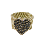 Sterling Silver Black Crystal Heart Mesh Band Ring Modern c2000 Size Q 1/2