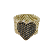 Sterling Silver Black Crystal Heart Mesh Band Ring Modern c2000 Size Q 1/2