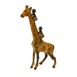 19th Century Cold Painted Vienna Bronze Children Climbing Giraffe Figurine c1860
