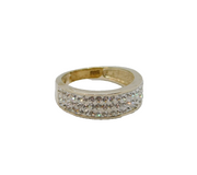 Sterling Silver Three Tier Sparkling Crystal Dress Ring Modern c1990 Size L