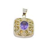 Sterling Silver Faceted Amethyst Eastern Style Charm Pendant Modern c1990s