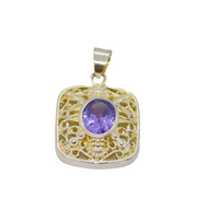 Sterling Silver Faceted Amethyst Eastern Style Charm Pendant Modern c1990s