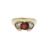 Sterling Silver Single Garnet & 2 CZ Hearts Studio Ring Vintage c1970 Size L 1/2