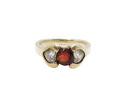 Sterling Silver Single Garnet & 2 CZ Hearts Studio Ring Vintage c1970 Size L 1/2