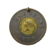 Queen Victoria One Penny Model Coin Antique 1844