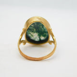 19th Century Boxed 9ct Gold & Cabochon Moss Agate Signet Ring Antique c1880s