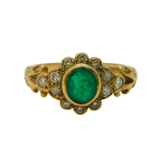 9ct Yellow Gold, Emerald & Diamond Floral Engagement Ring Vintage Birmingham