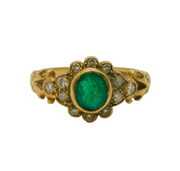 9ct Yellow Gold, Emerald & Diamond Floral Engagement Ring Vintage Birmingham