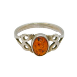 Sterling Silver Oval Baltic Amber Studio Style Ring Vintage c1970 Size O 1/2