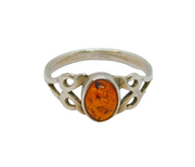 Sterling Silver Oval Baltic Amber Studio Style Ring Vintage c1970 Size O 1/2