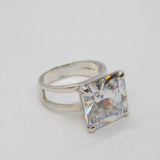 Sterling Silver Square Crystal Chunky Cocktail Ring Vintage c1980 Size R 1/2