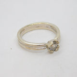 Sterling Silver White Topaz Solitaire Studio Style Ring Vintage c1990 Size P