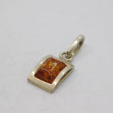 Sterling Silver Baltic Amber Rectangle Drop Charm Pendant Vintage c1970