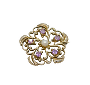 Sterling Silver 5 Amethyst & Pearl Floral Brooch Pin Vintage c1970