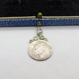 Sterling Silver USA Roosevelt Dime Coin Charm Pendant Antique 1946 WWII-Era