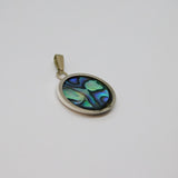 Sterling Silver Abalone Set Oval Drop Studio Style Charm Pendant Vintage c1970