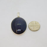 Sterling Silver Cabochon Blue Goldstone Oval Pendant Vintage c1970