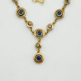 Art Deco 9ct Yellow Gold, Sapphire & Diamond Lavalier Necklace Antique c1920s