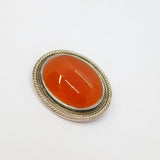 Sterling Silver Cabochon Carnelian Agate Oval Brooch Pin Modern 1995 Birmingham