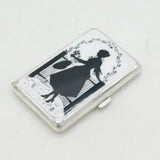Art Deco Silver Plated Black & White Enamel Romantic Scene Cigarette Case