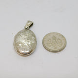 Sterling Silver Foliage Pattern Oval Locket Charm Pendant Vintage c1970