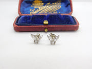 Pair of Sterling Silver Diamond Paste Butterfly Stud Earrings Vintage c1970