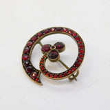 Austro-Hungarian Rolled Gold & Garnet Set Shamrock Brooch Pin Antique