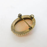 Art Deco Sterling Silver Gilt, Carved Shell & Seed Pearl Cameo Brooch Antique