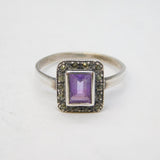 Sterling Silver, Amethyst & Marcasite Set Dress Ring Antique c1930s Art Deco