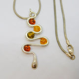 Sterling Silver Baltic Amber Swirly Pendant Snake Chain Necklace Vintage c1990