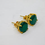 Pair of Gold On Sterling Silver Faceted Jadeite Stud Earrings Vintage c1970