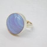Sterling Silver Blue Lace Agate Round Statement Ring Vintage c1970 Size N 1/2
